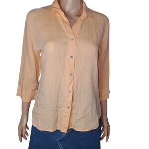 Italian Linen Shirt Peach Button Front Top Size S/tight M Unbranded Minimalist